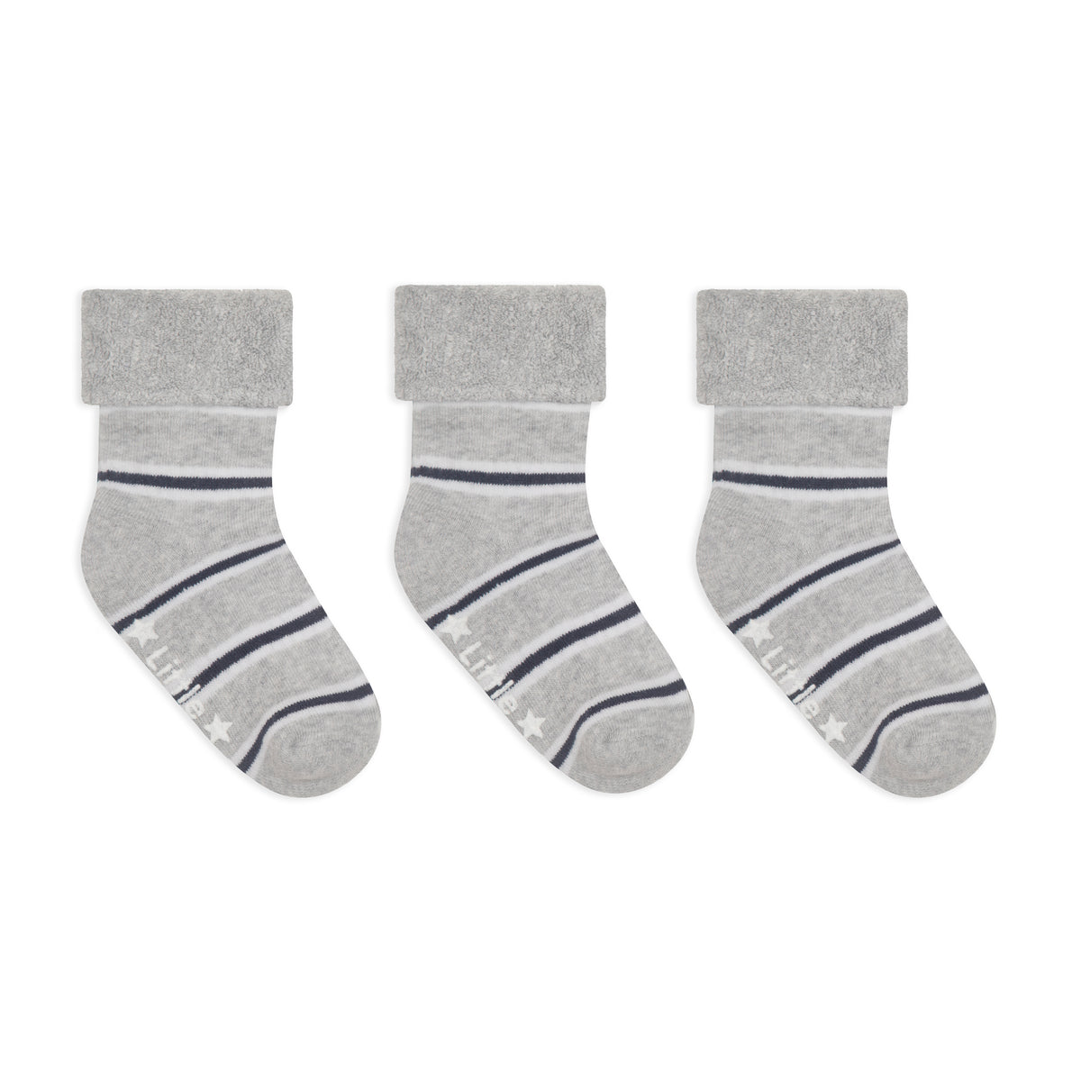 Cosy Stay-on Non-Slip Socks - Grey + Navy Stripe 3 Pack