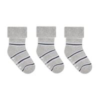 Cosy Stay-on Non-Slip Socks - Grey + Navy Stripe 3 Pack