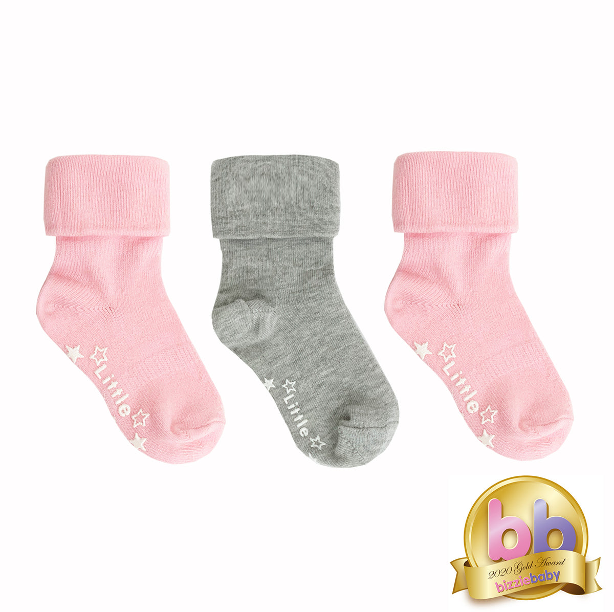 Non-Slip Stay On Baby and Toddler Socks - 3 Pack in Fairy Tale Pink & Grey
