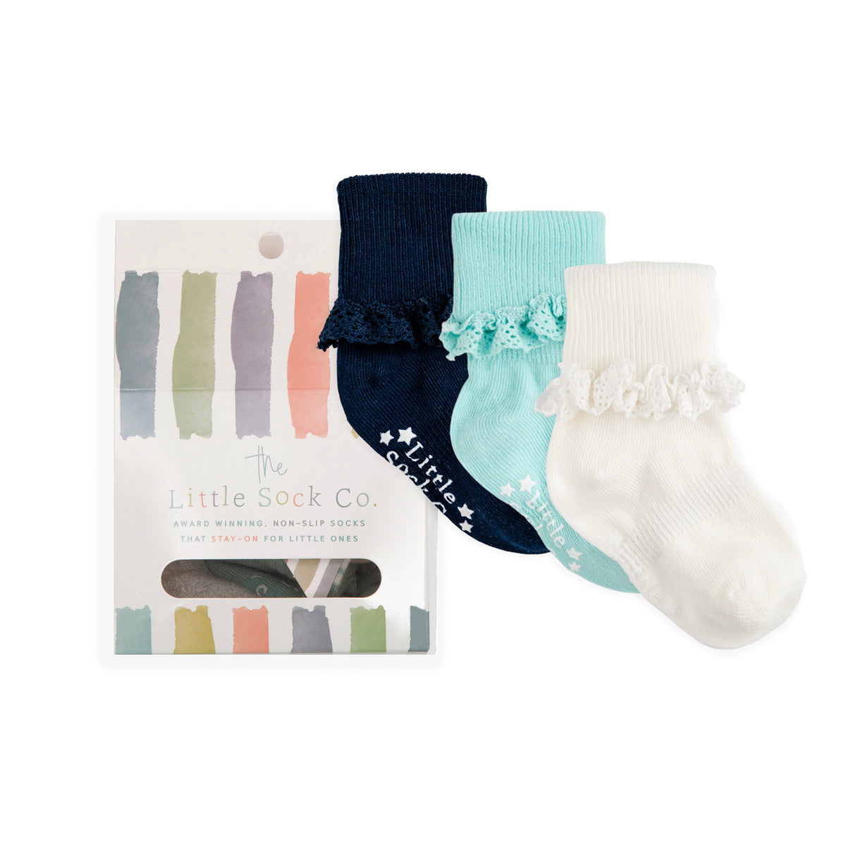 Gift Box of Socks - 3 Pairs of Frilly Non-Slip Stay-on Socks
