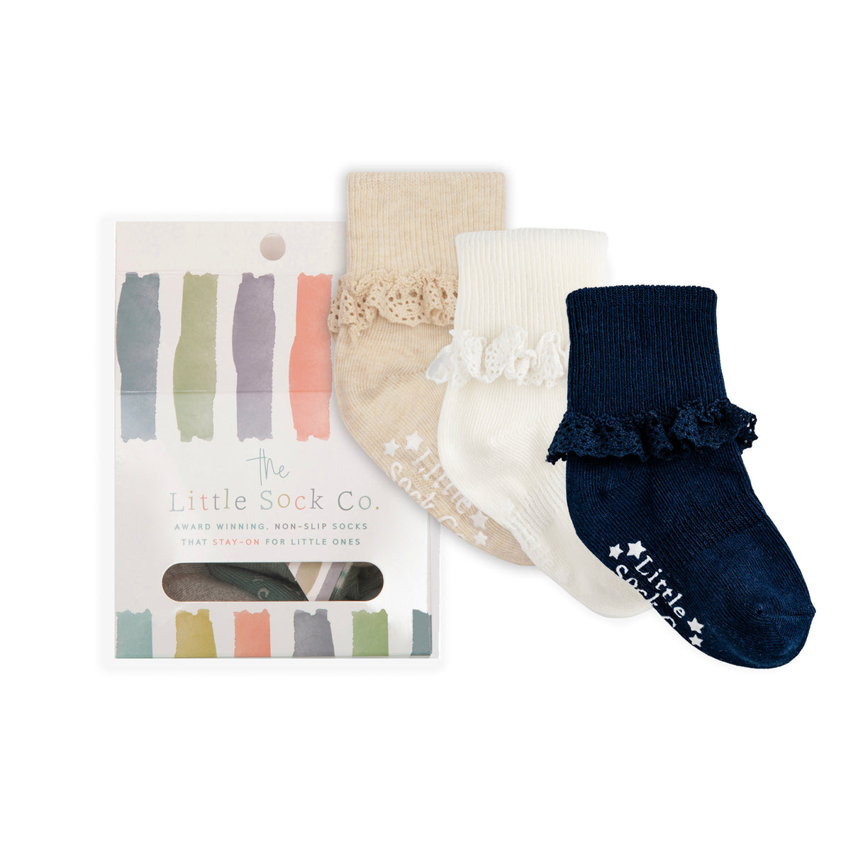 Gift Box of Socks - 3 Pairs of Frilly Non-Slip Stay-on Socks