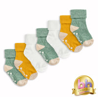 Non-Slip Stay On Baby and Toddler Socks - 7 Pack in Mustard, Oatmeal and Forest Green