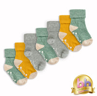 Non-Slip Stay On Baby and Toddler Socks - 7 Pack in Mustard, Grey and Forest Green