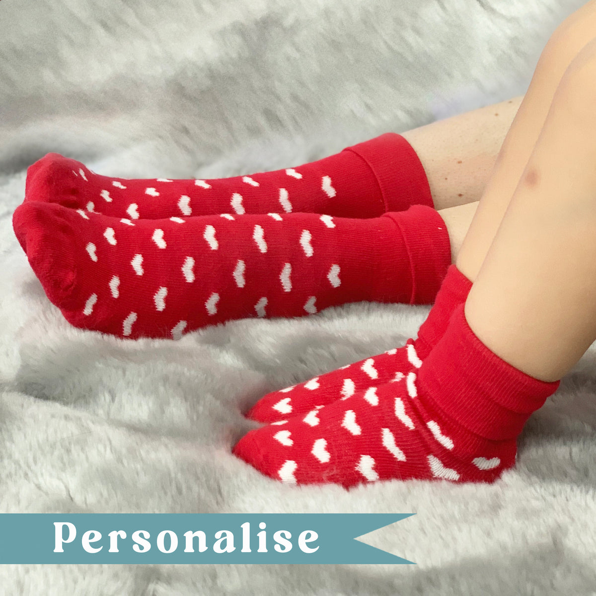 Personalised Mini Me Matching Adult and Child Socks Set in Red Hearts - The Perfect Personalised Birthday or Christmas Gift ♥️
