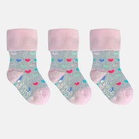 OUTLET - Non-Slip Stay on Baby and Toddler Socks - Pink Heart 3 Pack