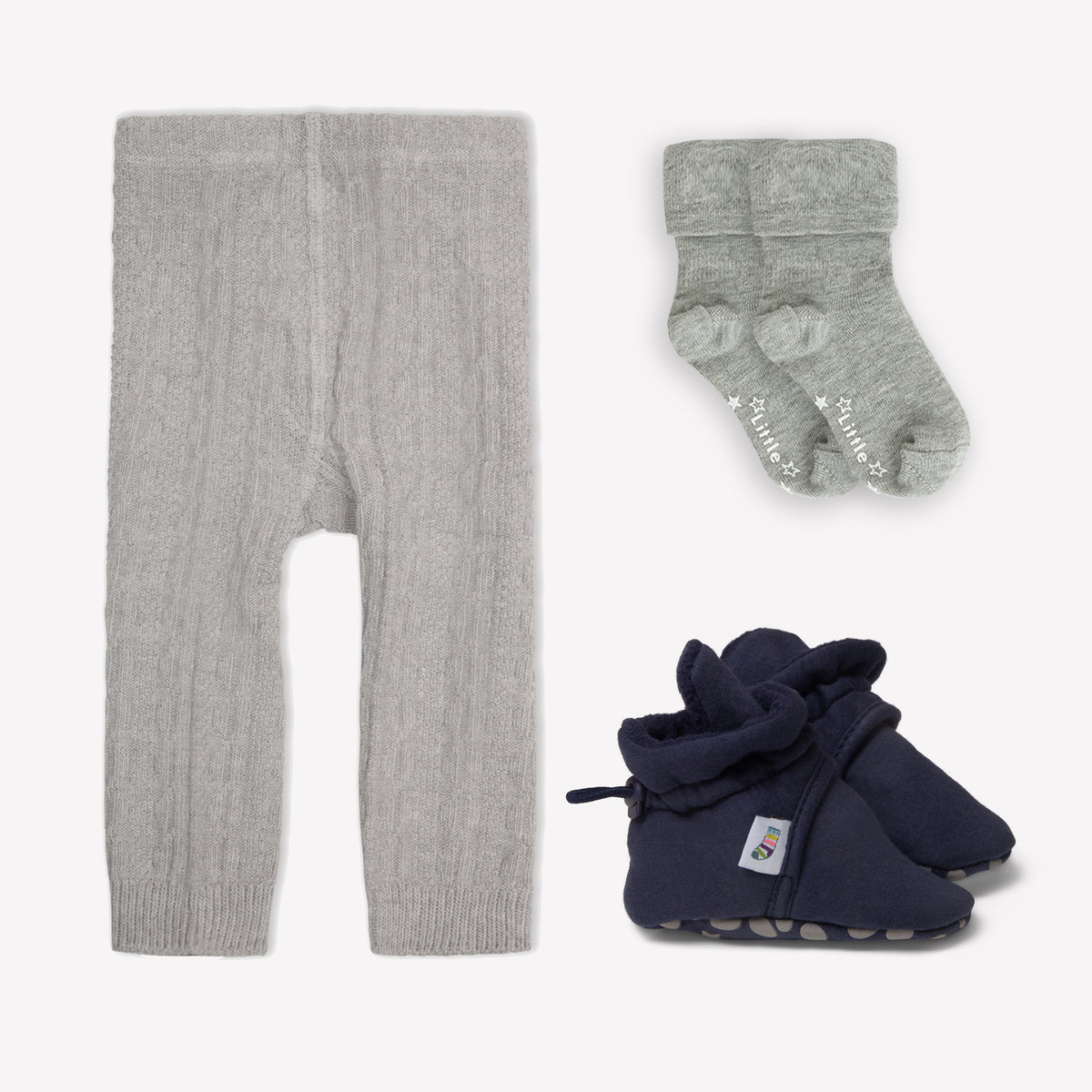 Non-Slip, Stay-on Bootie Bundle + Stay-on Socks + Cable Knit Leggings - Navy Cord