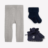 Non-Slip, Stay-on Bootie Bundle + Stay-on Socks + Cable Knit Leggings - Navy