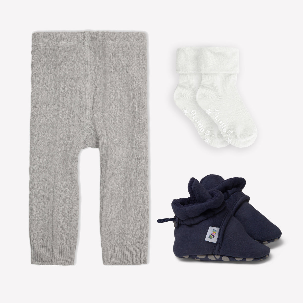 Non-Slip, Stay-on Bootie Bundle + Stay-on Socks + Cable Knit Leggings - Navy Cord