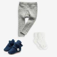 Non-Slip, Stay-on Bootie Bundle + Stay-on Socks + Cable Knit Leggings - Navy
