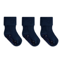 Talipes (clubfoot) Boots and Bar Socks - Non-Slip Stay on Baby and Toddler Socks - 3 Pack in Navy