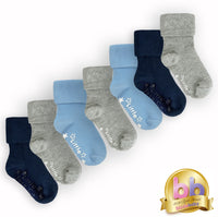 Non-Slip Stay On Baby and Toddler Socks - 7 Pack in Navy, Blue and Grey