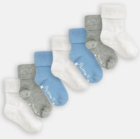 Non-Slip Stay On Baby and Toddler Socks - 7 Pack in Ocean Blue, White and Grey