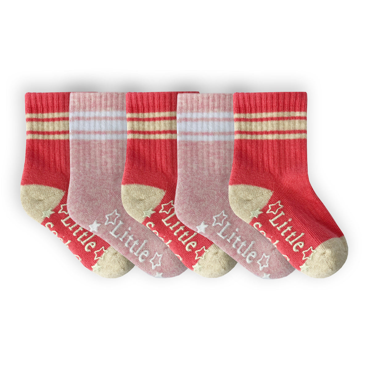 OUTLET - Non-Slip Stay-on Baby & Toddler Organic Quarter Crew Sporty Socks - 5 Pack - Pinks