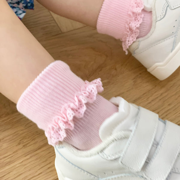 Frilly Non-Slip Stay-On Baby and Toddler Socks - 3 Pack in Paradiso, White and Pink Lemonade