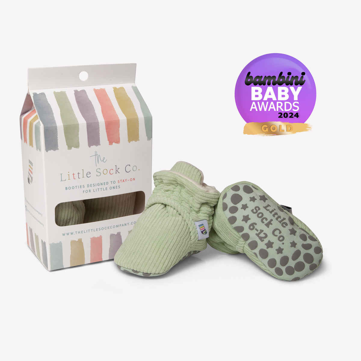 Stay-on, Non-Slip Booties - Perfect pram Slipper and Baby Carrier boot - Pistachio Corduroy