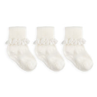 Frilly Non-Slip Stay-On Baby and Toddler Socks - 3 Pack in Plain Pearl White
