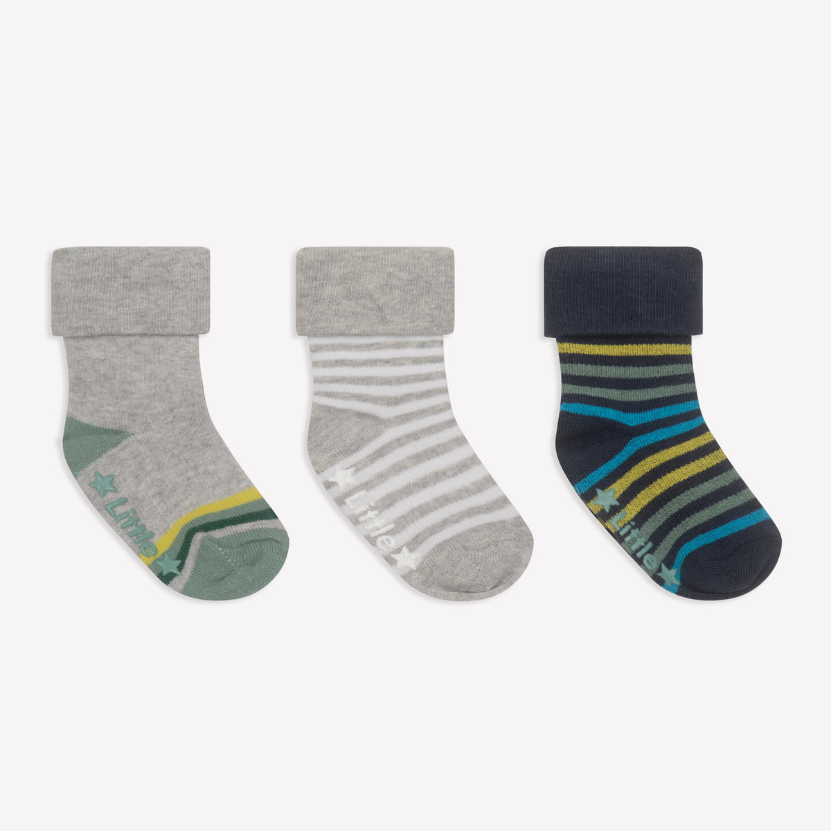 Non-Slip Stay On Baby and Toddler Socks  - 3 Pack in Samuel, Benedict & Stripe