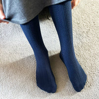 Non-Slip, Cable Knit Tights 2 pack in Navy & Cream