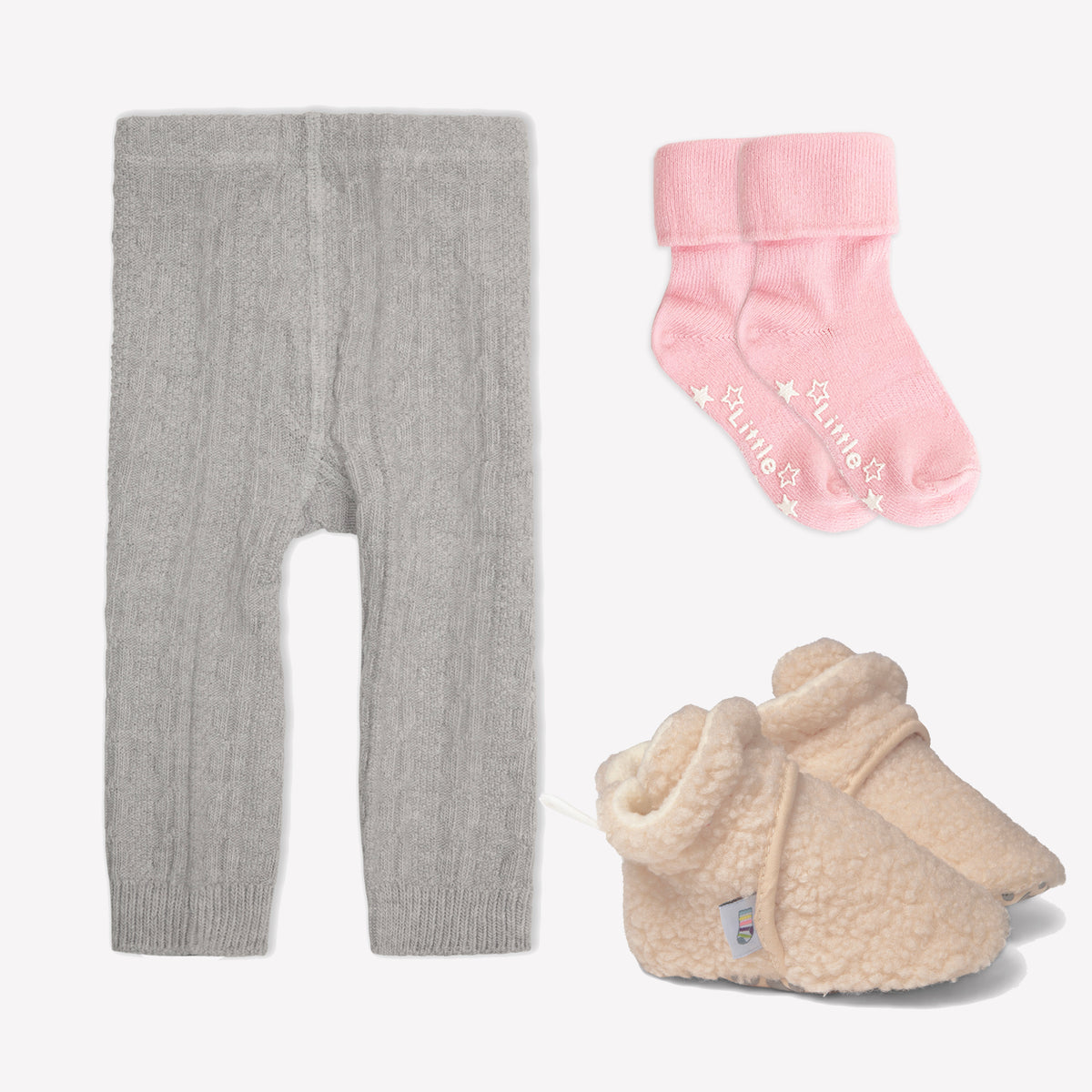 Non-Slip, Stay-on Bootie Bundle + Stay-on Socks + Cable Knit Leggings - Sherpa