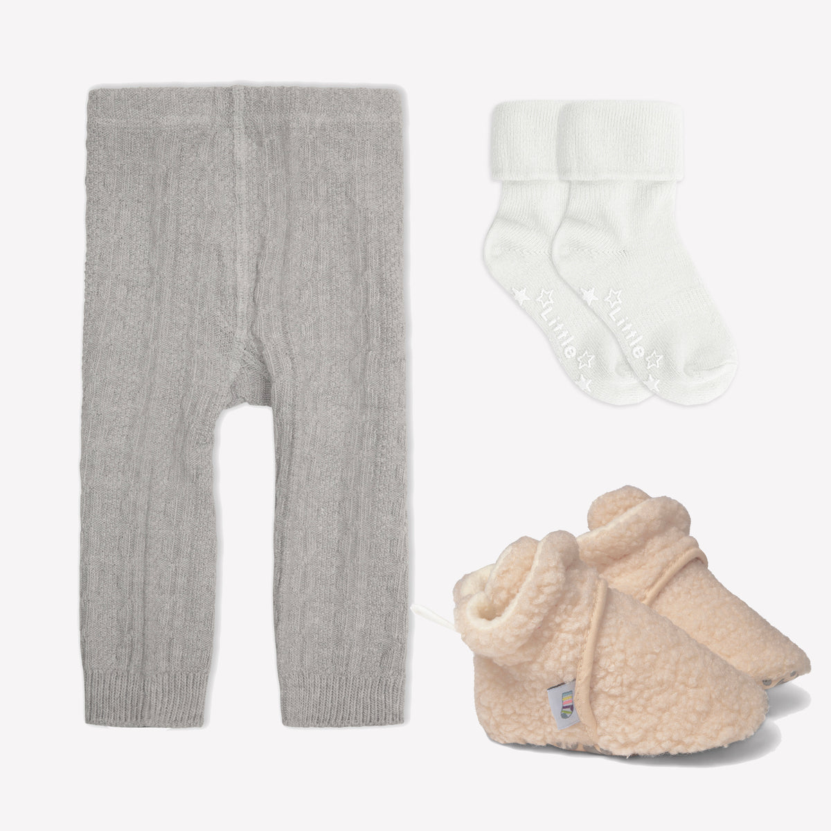 Non-Slip, Stay-on Bootie Bundle + Stay-on Socks + Cable Knit Leggings - Sherpa