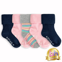 Non-Slip Stay on Baby and Toddler Socks - 5 Pack in Navy, Fairy Tale Pink & White