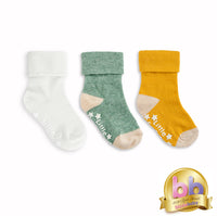 Non-Slip Stay On Baby and Toddler Socks - 3 Pack in Mustard, White and Forest Green