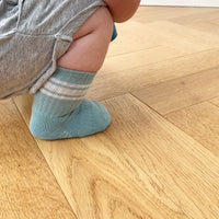 Sporty Non-Slip Baby & Toddler Stay-on Organic Quarter Crew Socks - Aqua