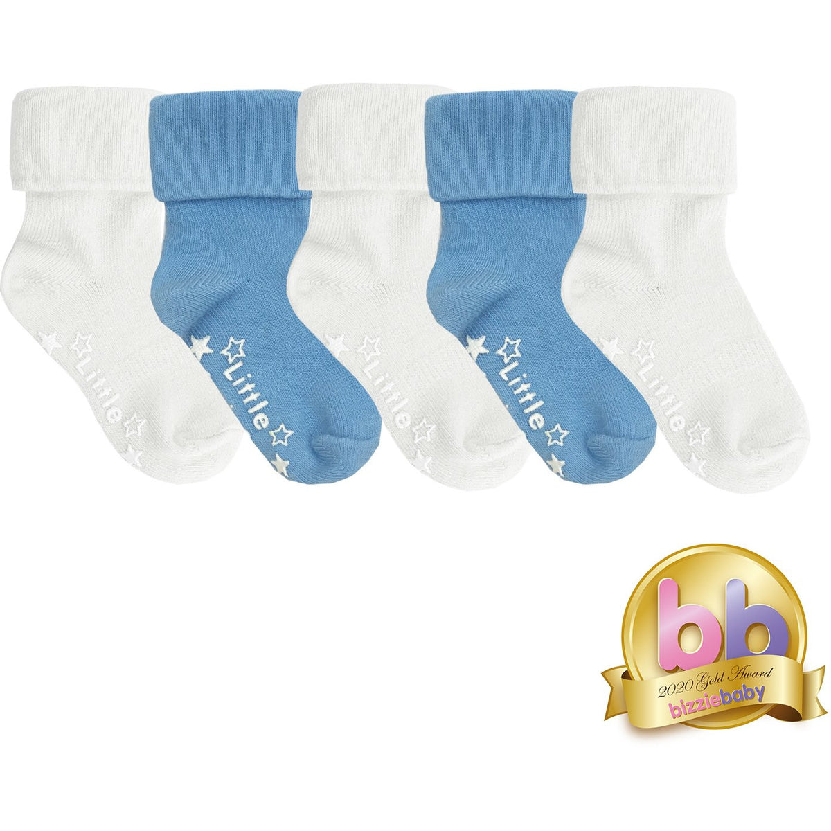 Non-Slip Stay on Baby and Toddler Socks - 5 Pack in Ocean Blue & White