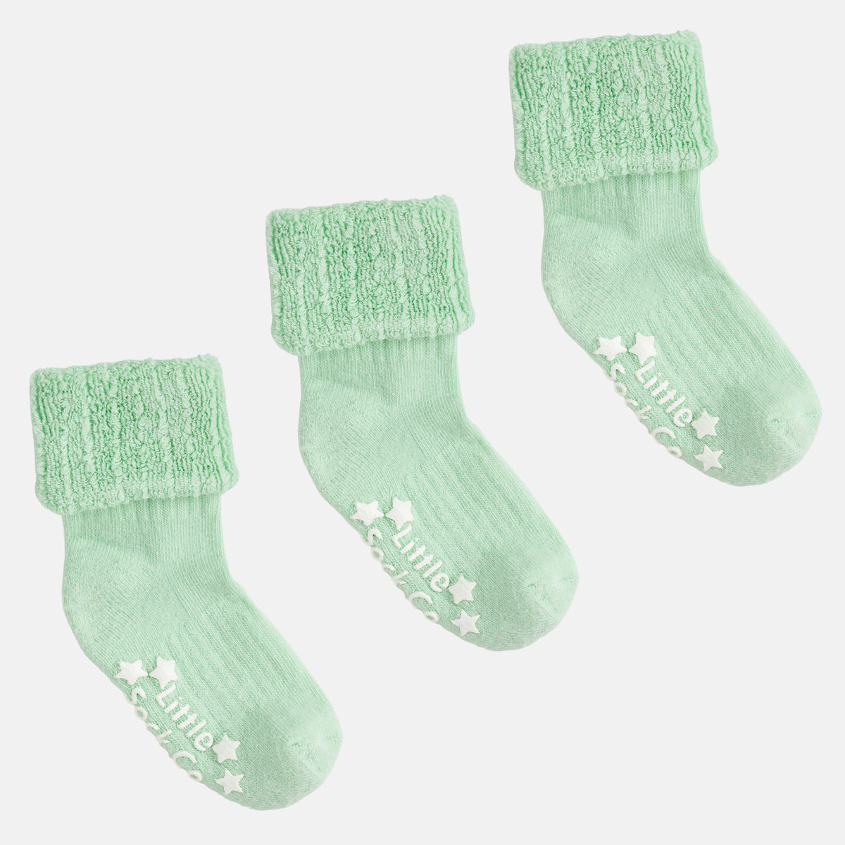 Cosy Stay on Winter Warm Non Slip Baby Socks - 3 Pack in Matcha - 0-2 Years