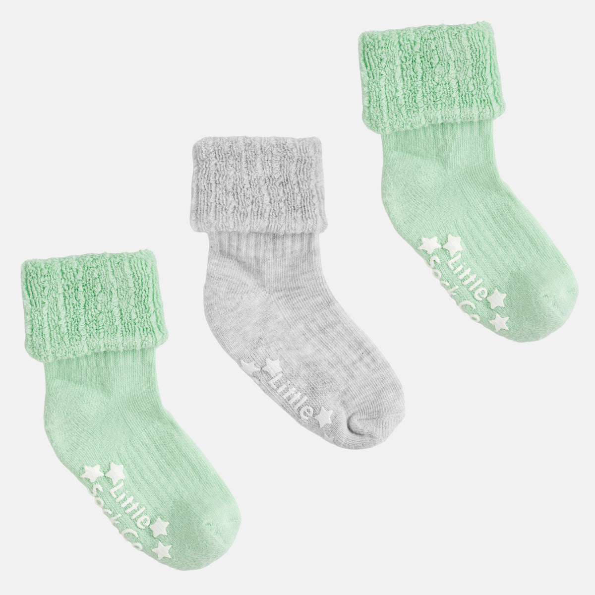 Cosy Stay on Winter Warm Non Slip Baby Socks - 3 Pack in Matcha and Cloud Grey - 0-2 Years