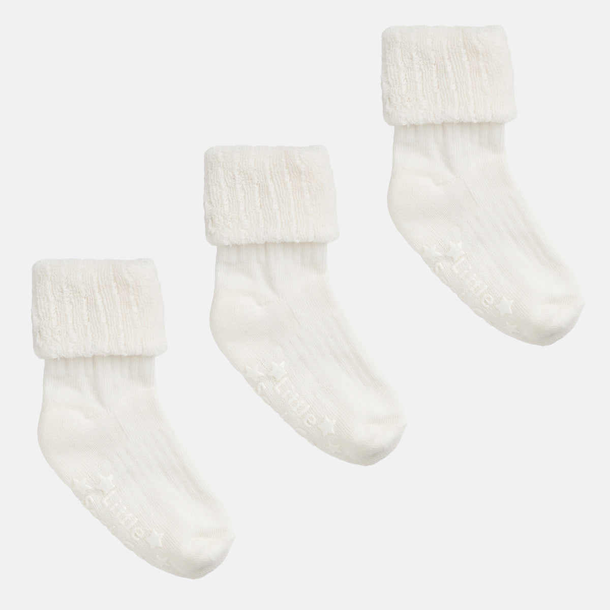 Cosy Stay on Winter Warm Non Slip Baby Socks - 3 Pack in Marshmallow - 0-2 years