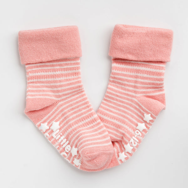 Non-Slip Stay On Baby and Toddler Socks - 5 Pack in Pink & Blush Stripe