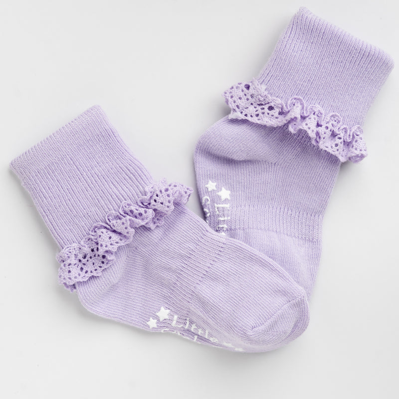 Frilly Non-Slip Stay-On Baby and Toddler Socks - Amethyst