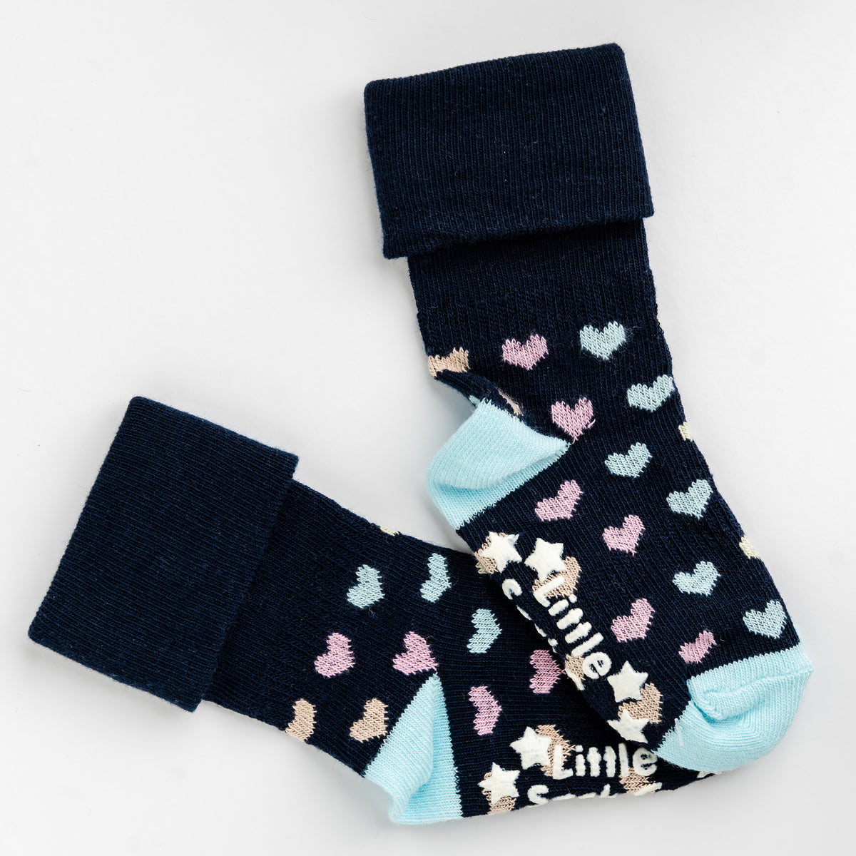 OUTLET Non-Slip Stay On Socks in Navy with Hearts
