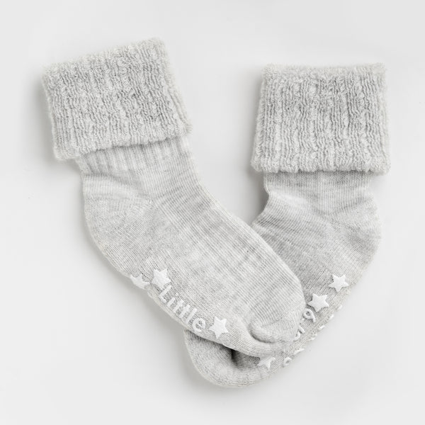 Cosy Stay On Winter Warm Non Slip Baby Socks in Sky Grey