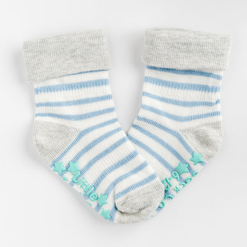 Non-Slip Stay On Socks in Light Blue and White Stripe