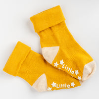 Non-Slip Stay On Baby and Toddler Socks - 3 Pack in Mustard and Oatmeal