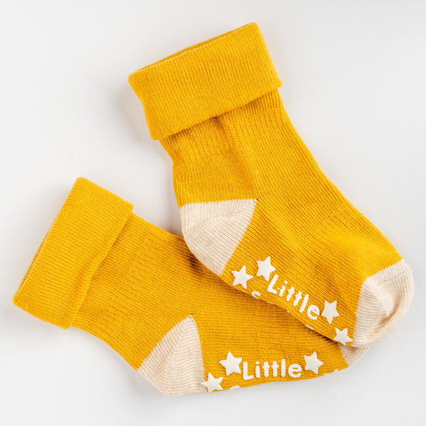 Non-Slip Stay On Baby and Toddler Socks - 3 Pack in Mustard, Oatmeal and Forest Green