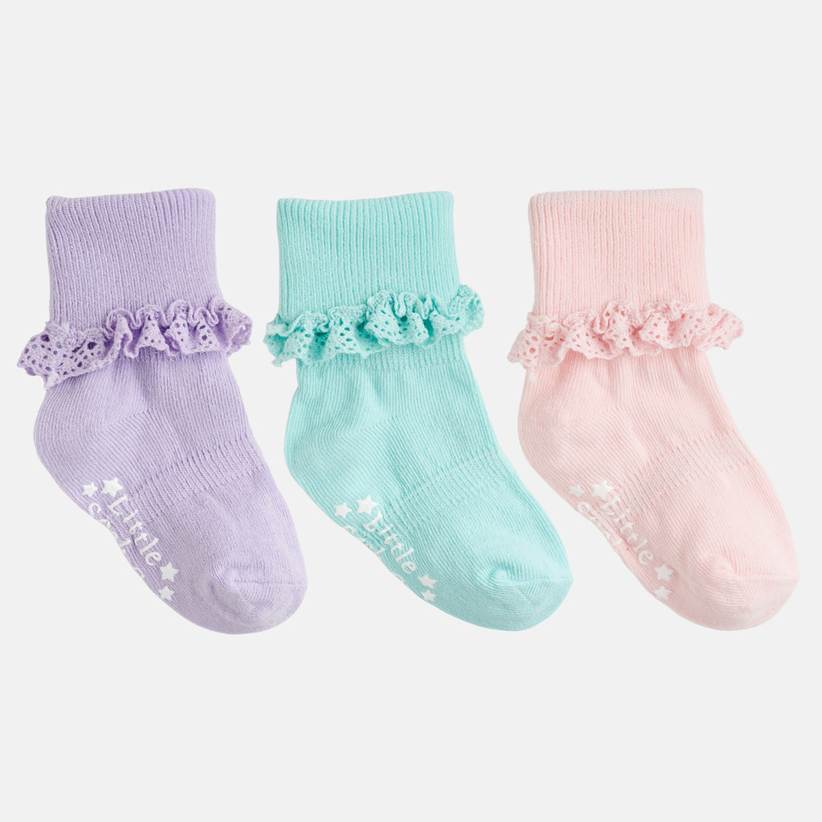 Frilly Non-Slip Stay-On Baby and Toddler Socks - 3 Pack in Pink Lemonade, Paradiso and Amethyst