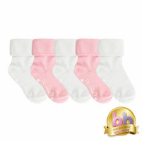 Non-Slip Stay on Baby and Toddler Socks - 5 Pack in Fairy Tale Pink & White