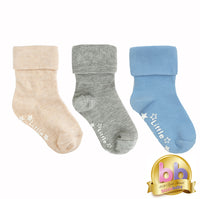 Non-Slip Stay On Baby and Toddler Socks - 3 Pack in Ocean Blue, Oat & Grey Marl