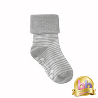 Non-Slip Stay on Baby and Toddler Socks - Grey Marl and White stripe
