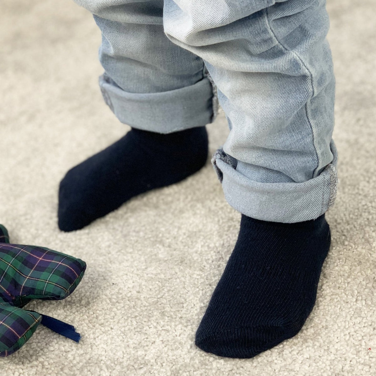 Non-Slip Stay on Baby and Toddler Socks - 5 Pack in Navy Stripe and Navy