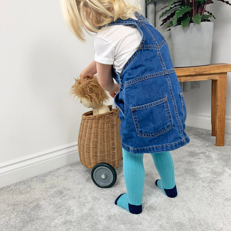 Non-Slip Ribbed Baby & Toddler Tights | Aqua