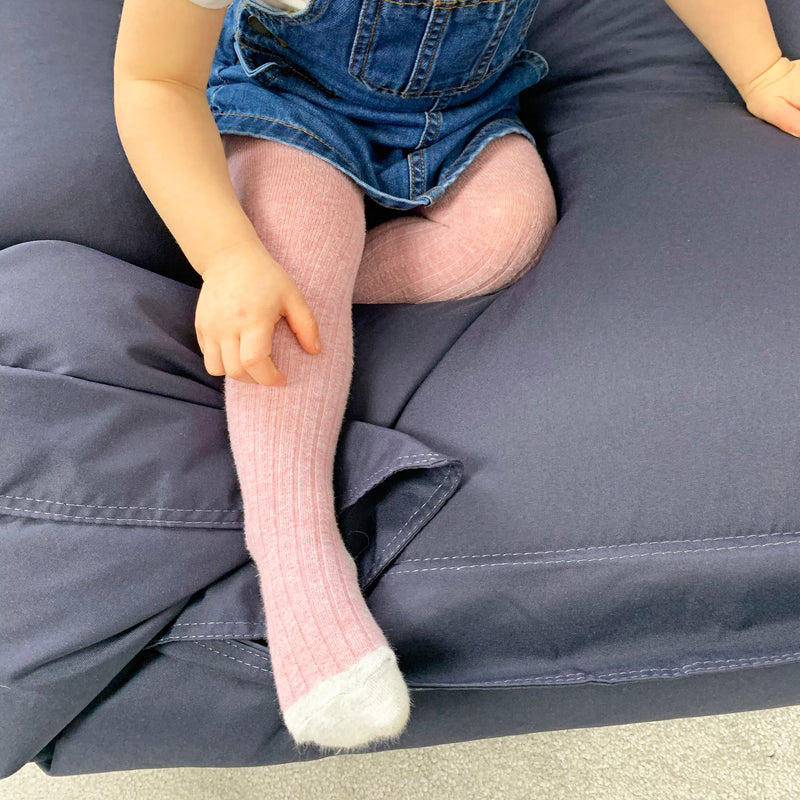 Non-Slip Super Soft Ribbed Baby and Toddler Tights - 2 Pack in Grey Marl & Dusty Pink