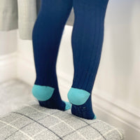 Non-Slip Super Soft Ribbed Baby and Toddler Tights - 2 Pack in Aqua & Navy