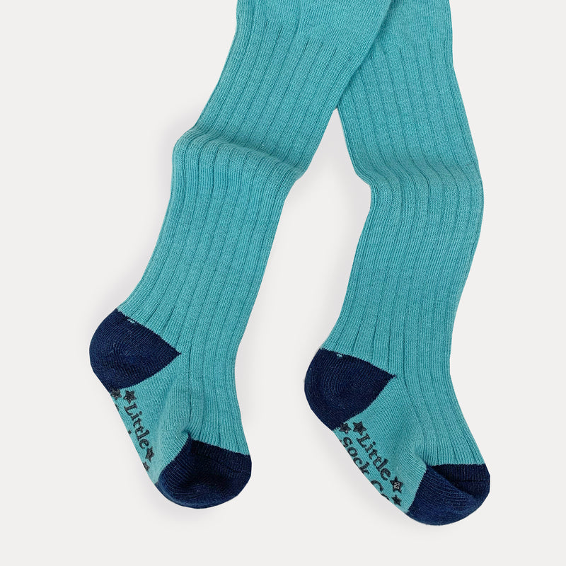 Non-Slip Super Soft Ribbed Baby and Toddler Tights in Aqua - 0-2 Years