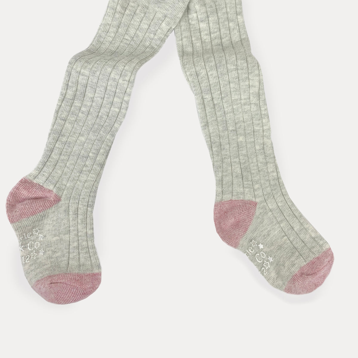 Non-Slip Super Soft Ribbed Baby and Toddler Tights - 2 Pack in Grey Marl & Dusty Pink