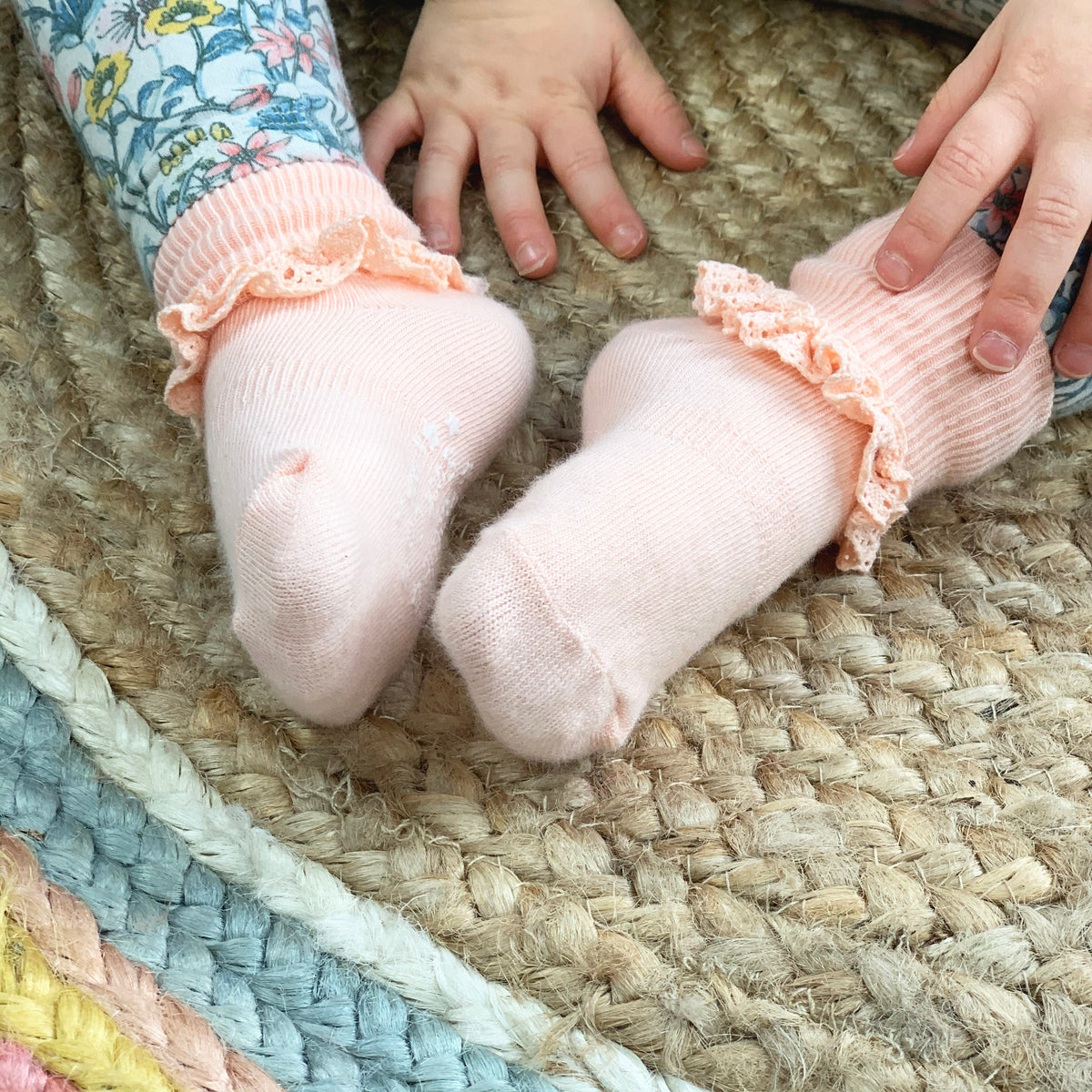 Frilly Non-Slip Stay-On Baby and Toddler Socks - Peaches 'n' Cream