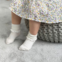 Frilly Non-Slip Stay-On Baby and Toddler Socks - 3 Pack in Lemon Drop and Pearl White